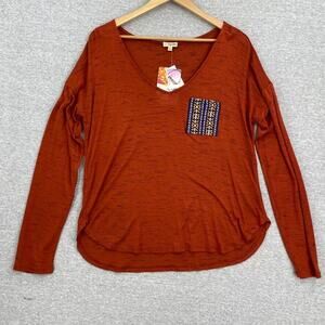 Lily White Top Womens Large Rust Aztec Pocket Long Sleeve Southwest USA NEW